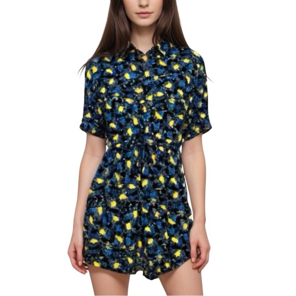 Vintage 90s Floral Print Collared Short Sleeve Romper Jumpsuit Playsuit - Picture 1 of 10